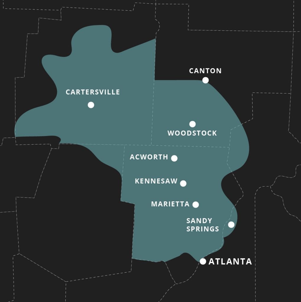 Map of South Air Heating and Cooling Service Area